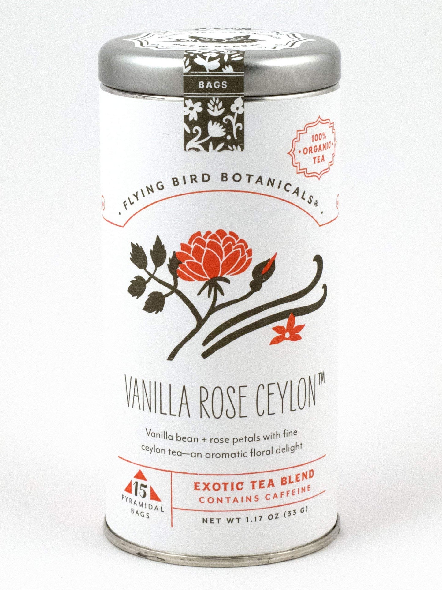FLYING BIRD BOTANICALS Vanilla Rose Ceylon Tea, 15 CT