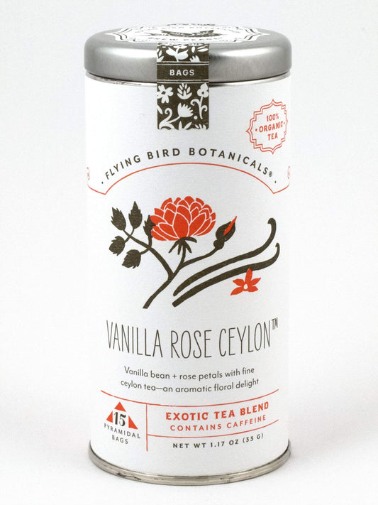 FLYING BIRD BOTANICALS Vanilla Rose Ceylon Tea, 15 CT