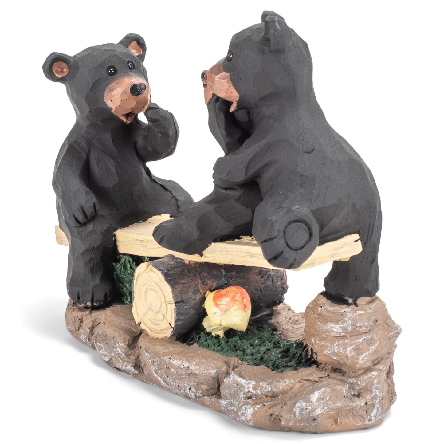 Bears Family On A Teeter Totter Natural Black 6 x 5 Resin Stone Figurine