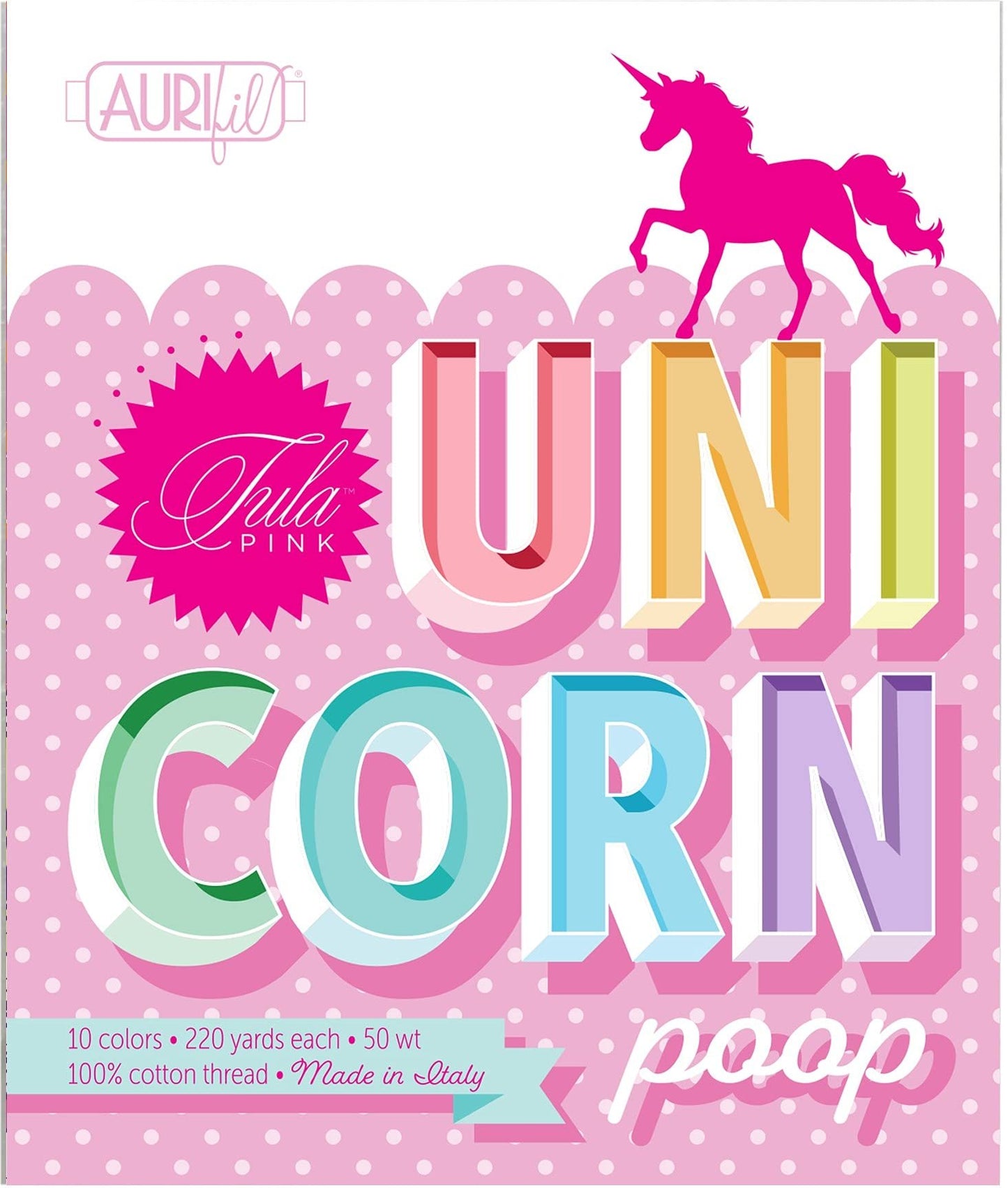Aurifil Tula Pink Unicorn Poop Thread Set 10 Small spools 50wt Cotton Thread, Assorted