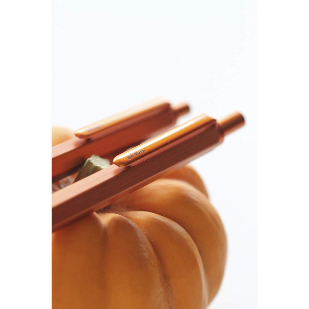 RHODIA 9388C - Script Refillable Ballpoint Pen Hexagonal Brushed Aluminium Body - Orange - 0.7 mm High Precision Retractable Ball Point, Black Ink - Script Collection