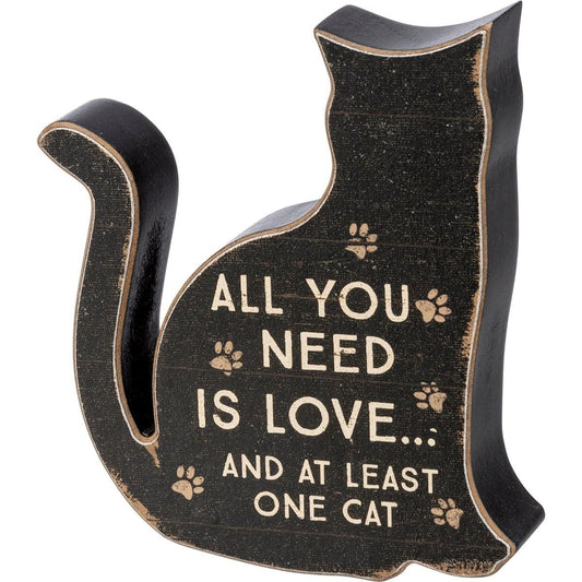 Primitives by Kathy Cat Lover All You Need is Love and at Least One Cat Decorative Wooden Sign 4 Inch