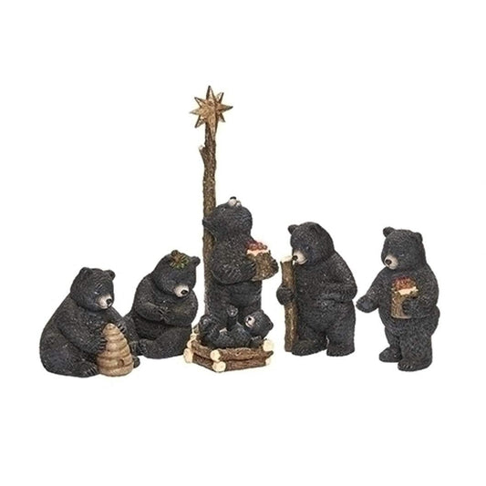Roman 133001 Bear Nativity Scene, Set of 6, 9-inch Height, Black, Resin