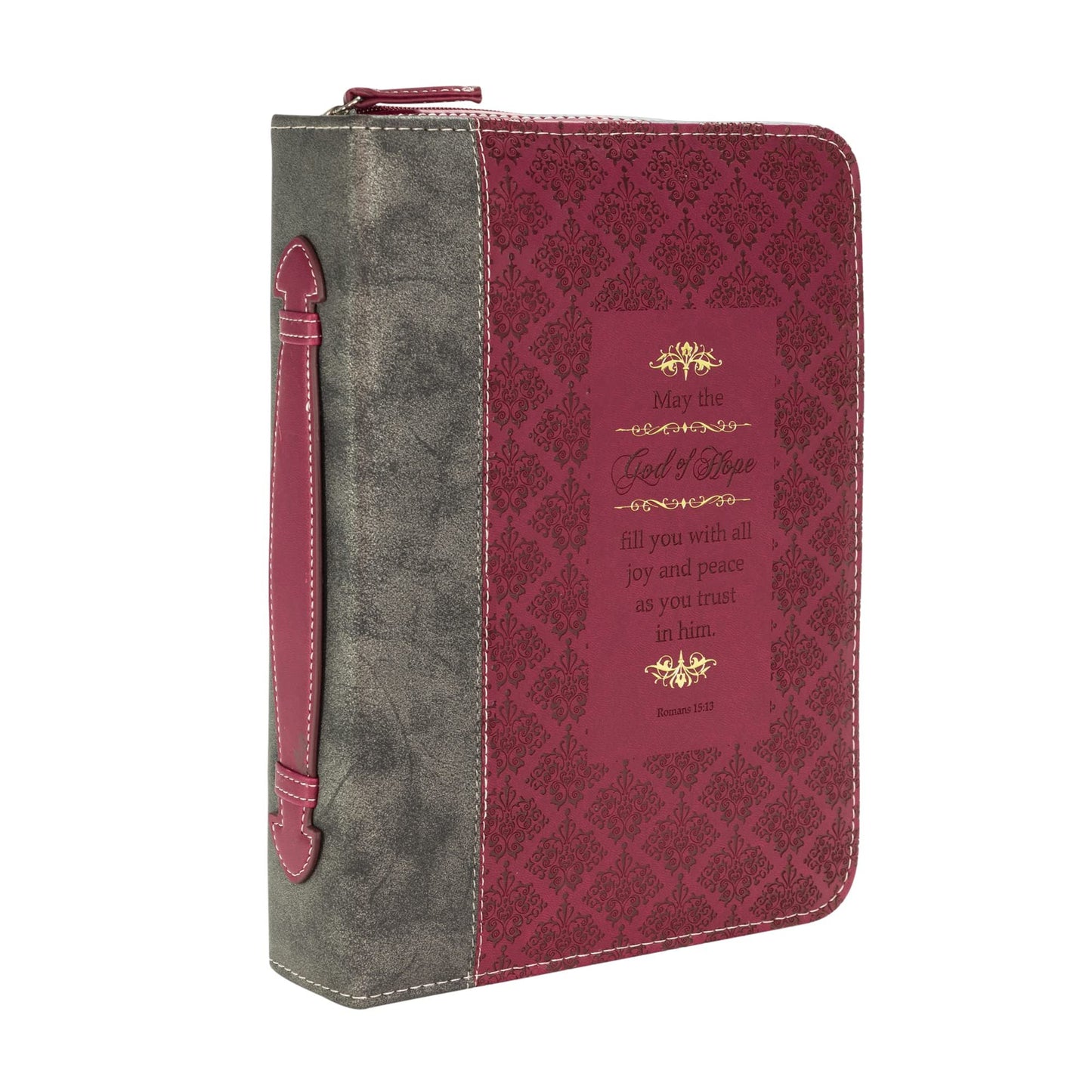 God of Hope Joy Peace Romans Black and Burgundy Large Faux Leather Bible Cover