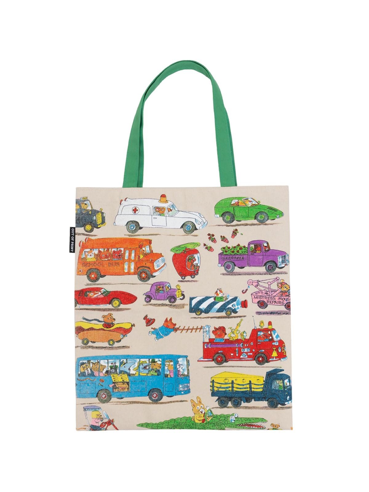 Out of Print Cars and Trucks and Things That Go Tote Bag with Inner Pocket - Richard Scarry Gift for Book Lovers