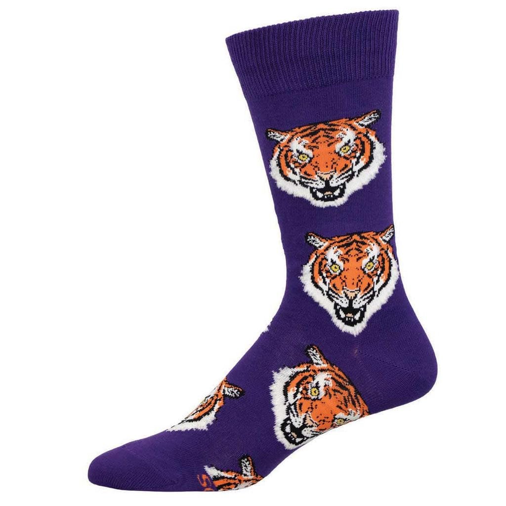 Socksmith Men's Fierce Tiger Crew Socks, Purple