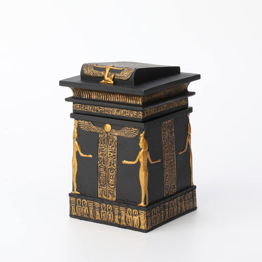 Veronese Design 5 3/4 Inch Tall Egyptian Canopic Shrine Trinket Stash Box Resin Sculpture Black Gold Finish