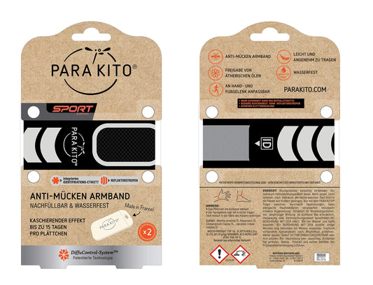 PARA'KITO Mosquito Insect & Bug Repellent Wristband - Waterproof, Outdoor Pest Repeller Bracelet w/Natural Essential Oils - Sport Edition (Black)