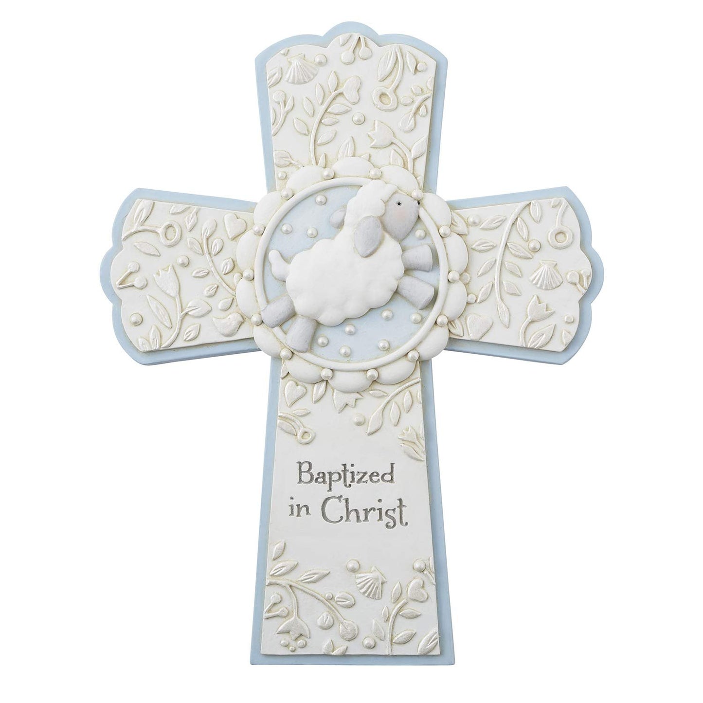 CB Catholic Creative Brands Faithworks - Baptized In Christ Hanging Resin Wall Cross, 6 x 8-Inch, Blue