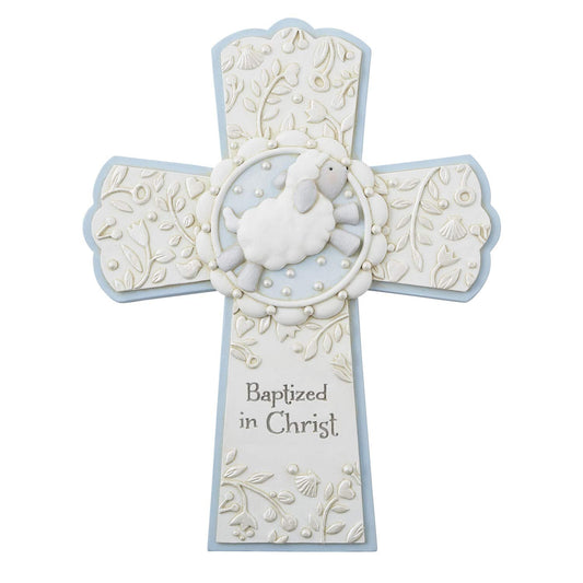 CB Catholic Creative Brands Faithworks - Baptized In Christ Hanging Resin Wall Cross, 6 x 8-Inch, Blue