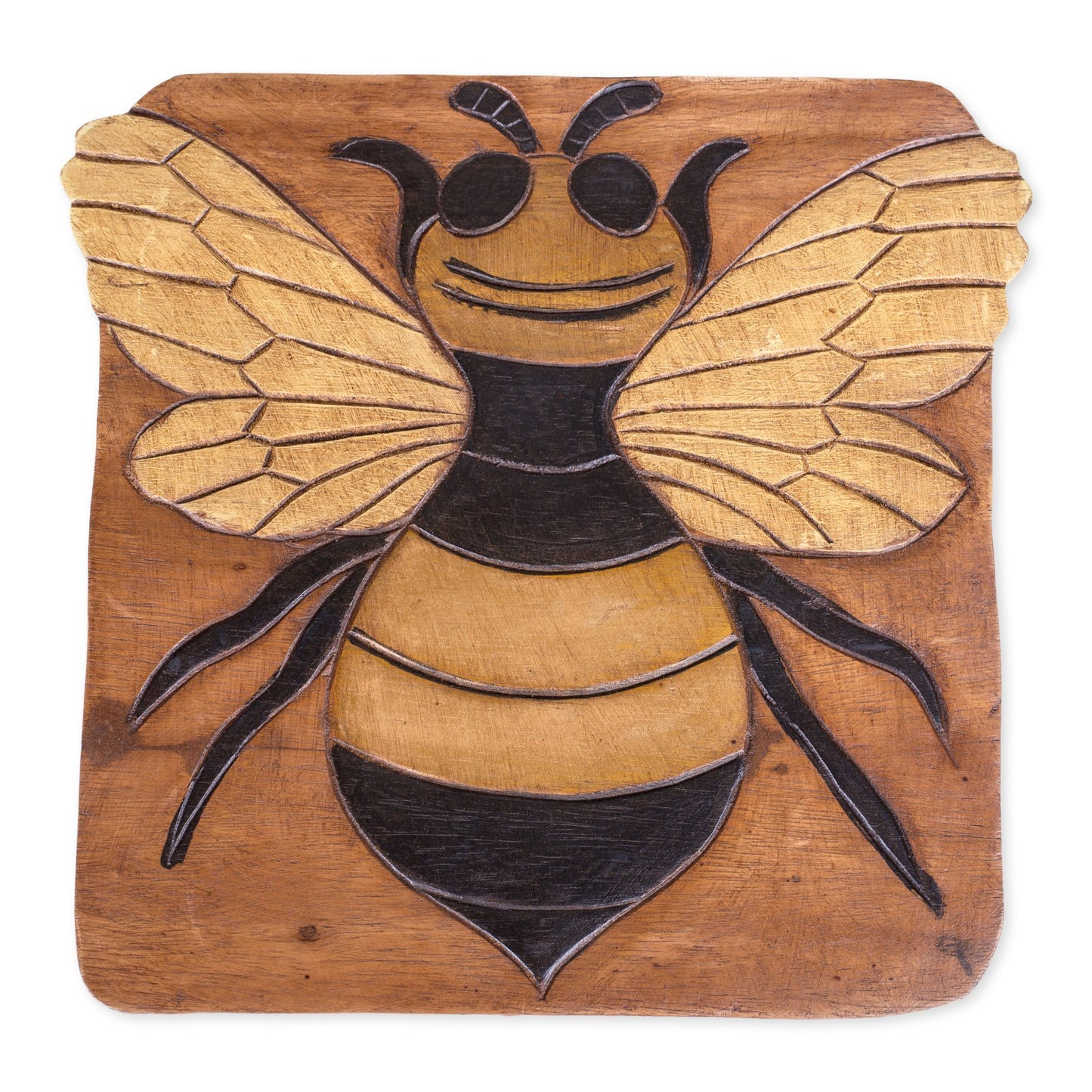 Sea Island Imports Bumble Bee Hand Carved Acacia Hardwood Decorative Short Stool