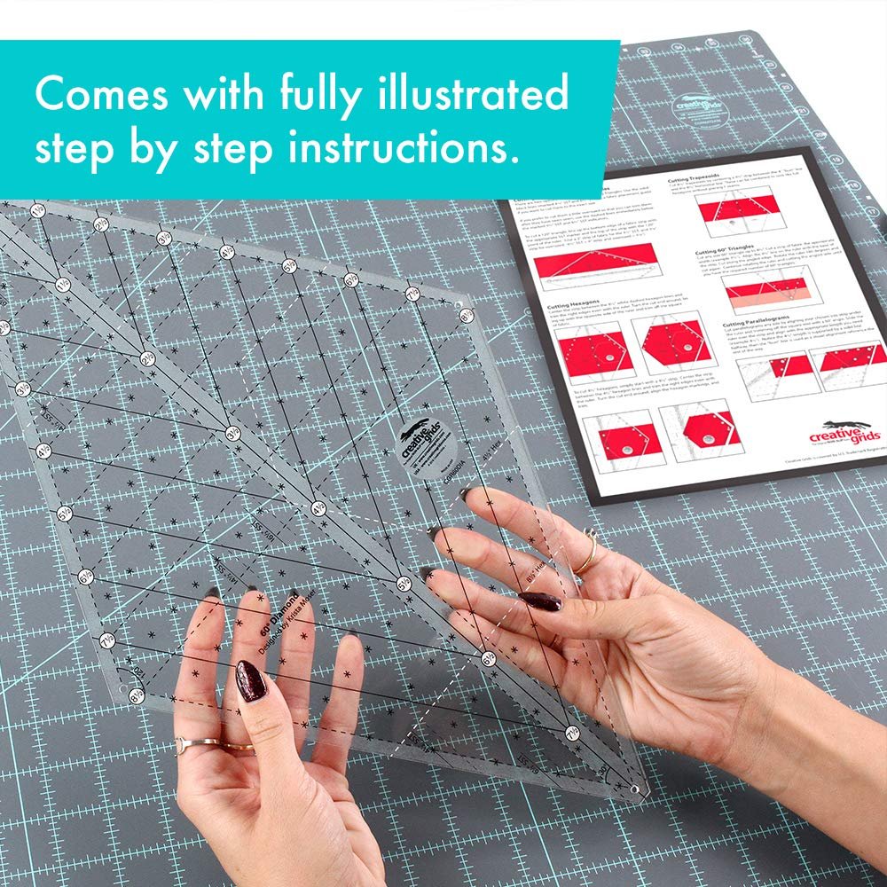 Creative Grids 60 Degree Diamond Ruler – CGR60DIA – Made in USA, Non-Slip Grip Acrylic Quilting, Sewing, Crafting, Patchwork Ruler & Template