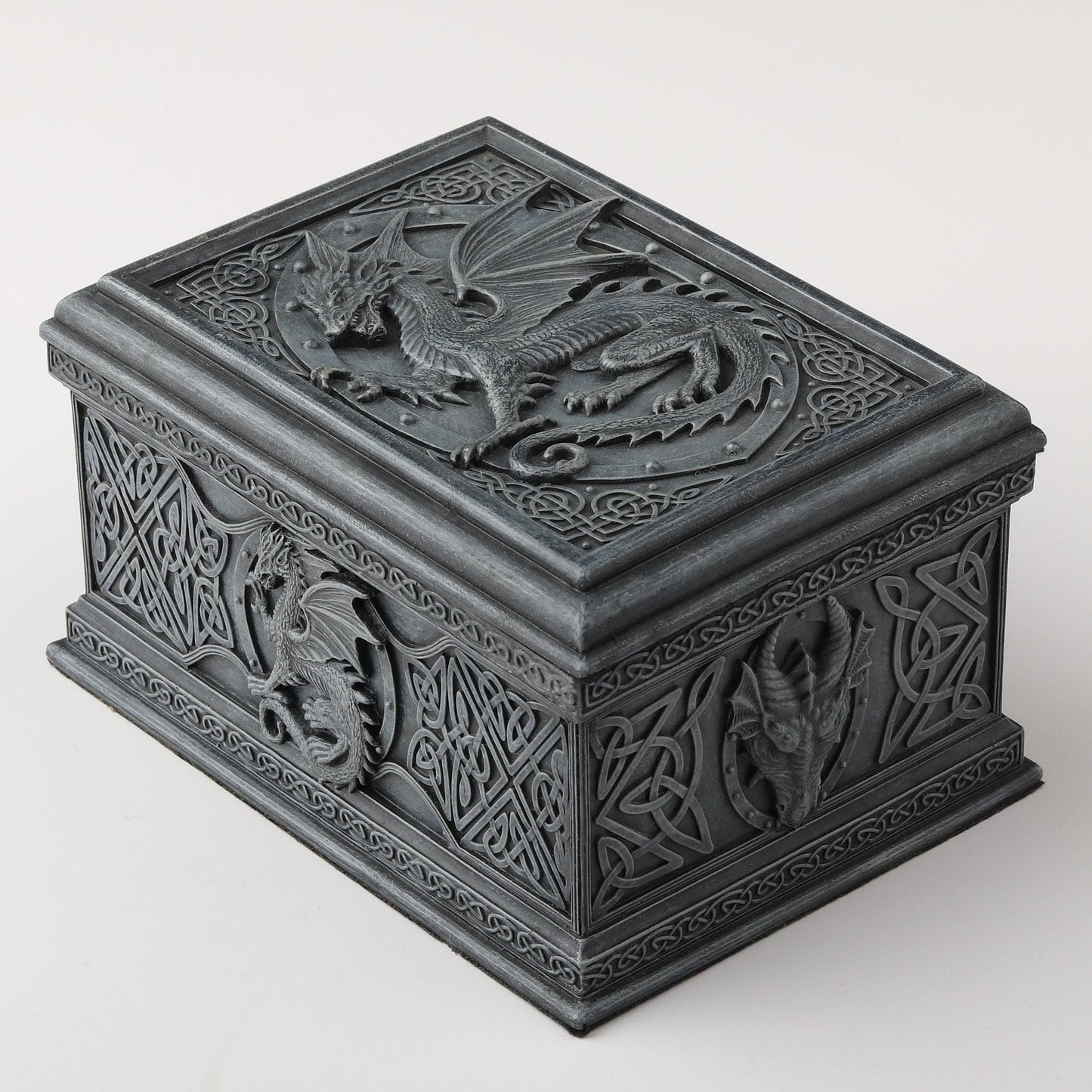 US 5.75 Inch Celtic Dragon Textured Decorative Trinket Box, Black