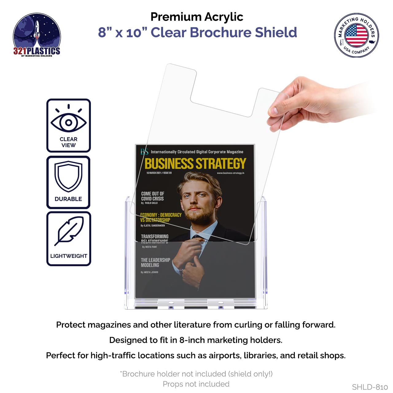 12 Pack Clear Acrylic 8" x 10" Shield for Magazine Brochure Display Holders Holds Flyers in Place Stop The Flop by Marketing Holders
