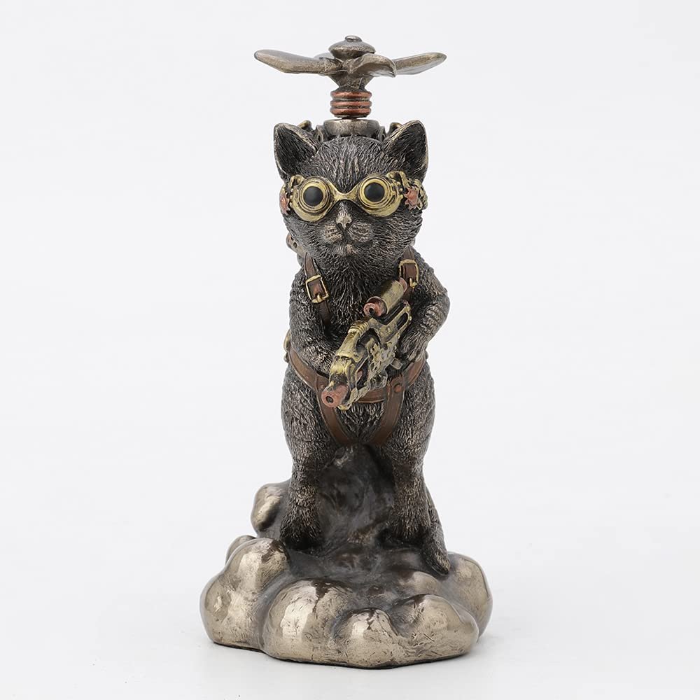 Veronese Design 5 1/2 Inch Tall Steampunk Cat Propeller Animal Collecitble Figurine Cold Cast Bronzed Resin Statue