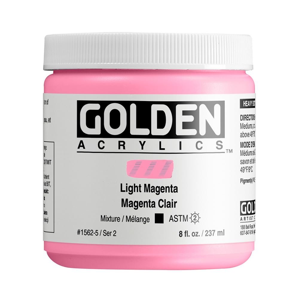 Heavy Body Acrylics by GOLDEN, Light Magenta, 8 fl. oz. Jar, Professional Acrylic Paint, Opaque