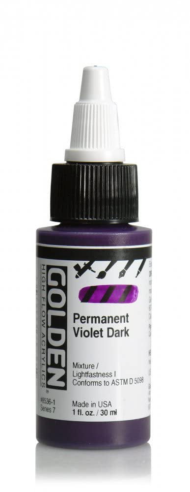 GOLDEN High Flow Acrylics, Permanent Violet Dark, 1 fl. oz. Bottle, Professional Acrylic Paint, Semi-Transparent