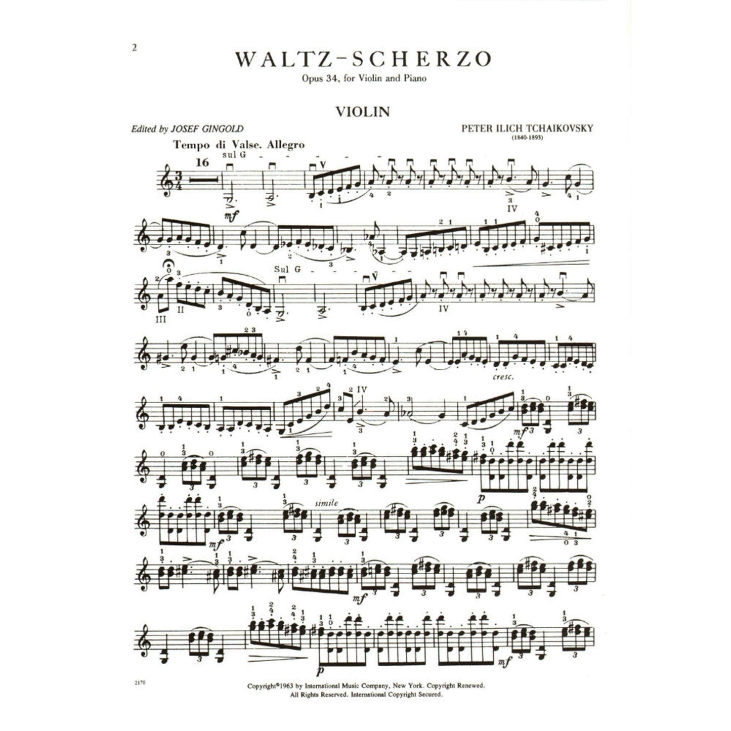 Tchaikovsky, Pyotr Ilyich - Waltz Scherzo Op 34 For Violin and Piano Edited by Gingold Published by International Music [Sheet music] [Sheet music] [Sheet music] [Sheet music] [Sheet music] [Sheet music] [Sheet music] [Sheet music] [Sheet music] [Sheet...