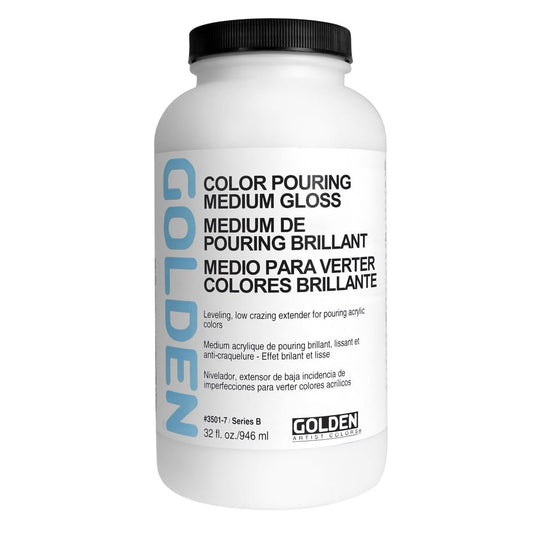 Color Pouring Medium Gloss by GOLDEN, 32 fl. oz. Jar, Professional Acrylic Medium, Transparent