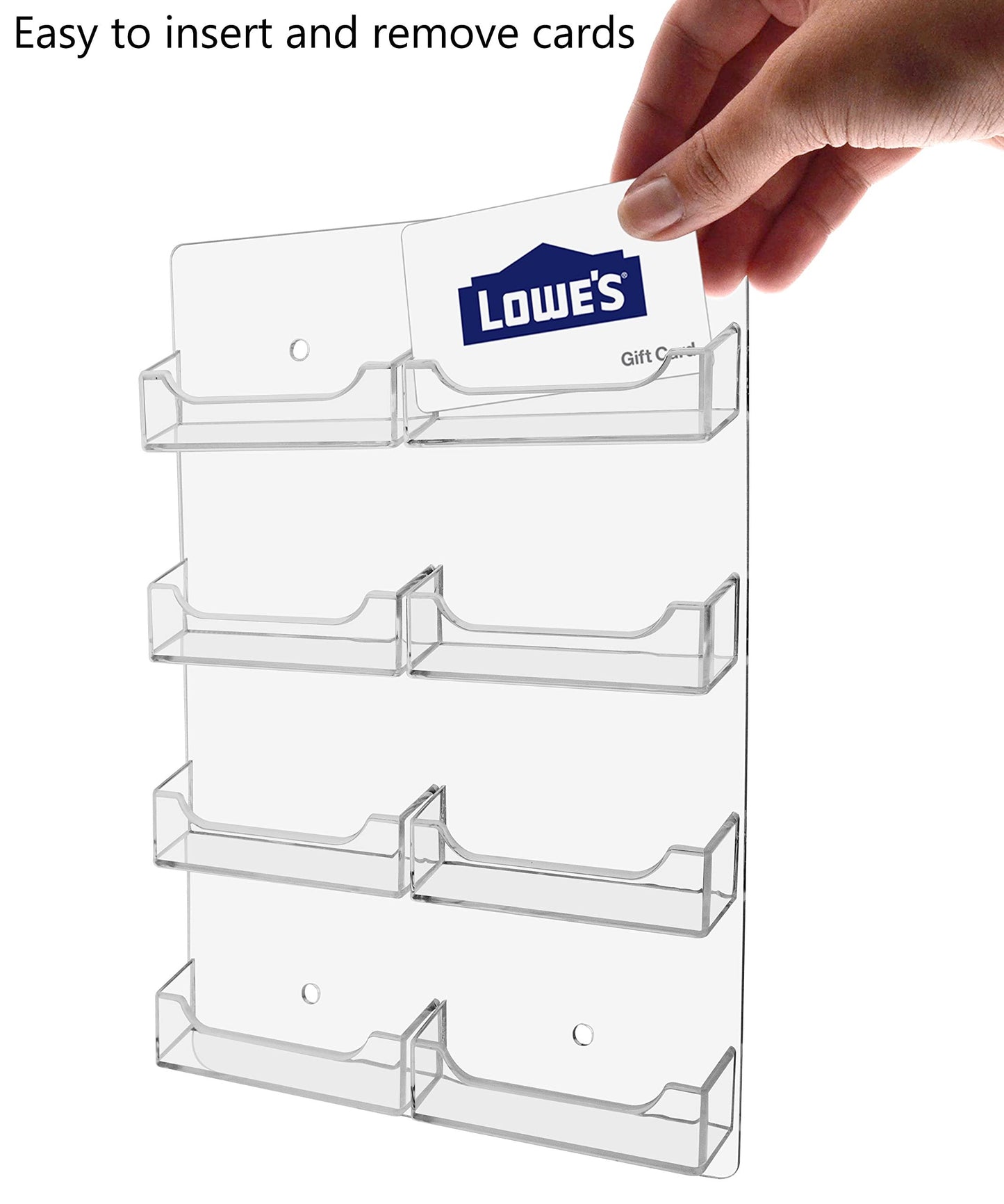 Marketing Holders Wall Business Card Holder with Hanging Hardware for 3.5" x 2" Gift Cards Clear Acrylic 8 Slot Display Holds 50 Contact or 30 Membership Cards No Assembly