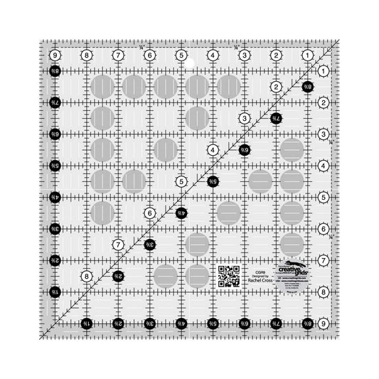 Creative Grids Quilt Ruler 9-1/2in x 9-1/2in Square – CGR9 – Made in USA, Non-Slip Grip Acrylic Quilting, Sewing, Crafting, Patchwork Ruler for Measuring & Cutting Fabric