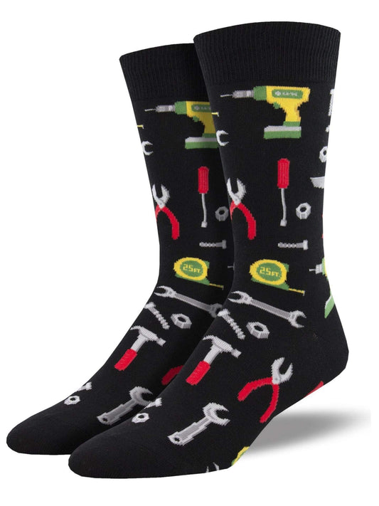 Collections Etc Mr. Fix It Colorful Tools Men's Novelty Crew Socks Black One Size