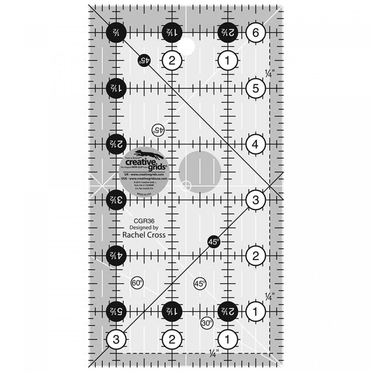 Creative Grids Quilt Ruler 3-1/2in x 6-1/2in Rectangle – CGR36 – Made in USA, Non-Slip Grip Acrylic Quilting, Sewing, Crafting, Patchwork Ruler for Measuring & Cutting Fabric
