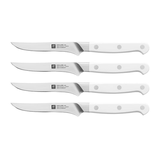 ZWILLING Pro Le Blanc 4-pc Steak Knife Set, Razor-Sharp Blade, White Polymer Handle, Made in Germany