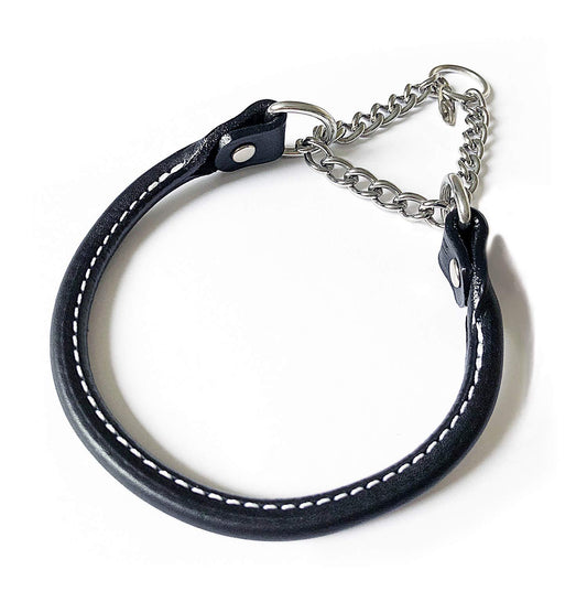 Auburn Leathercrafters Leather Martingale Dog Collar Rolled - 14 - Black