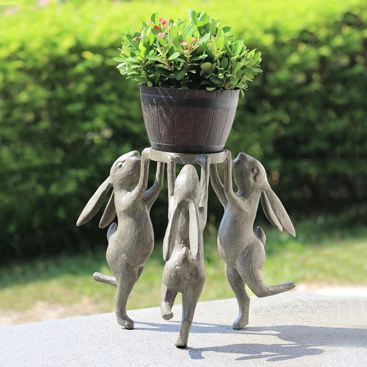 SPI Home Cast Aluminum Rabbit Triplets Planter Holder 14.5 Inches High Outdoor Décor