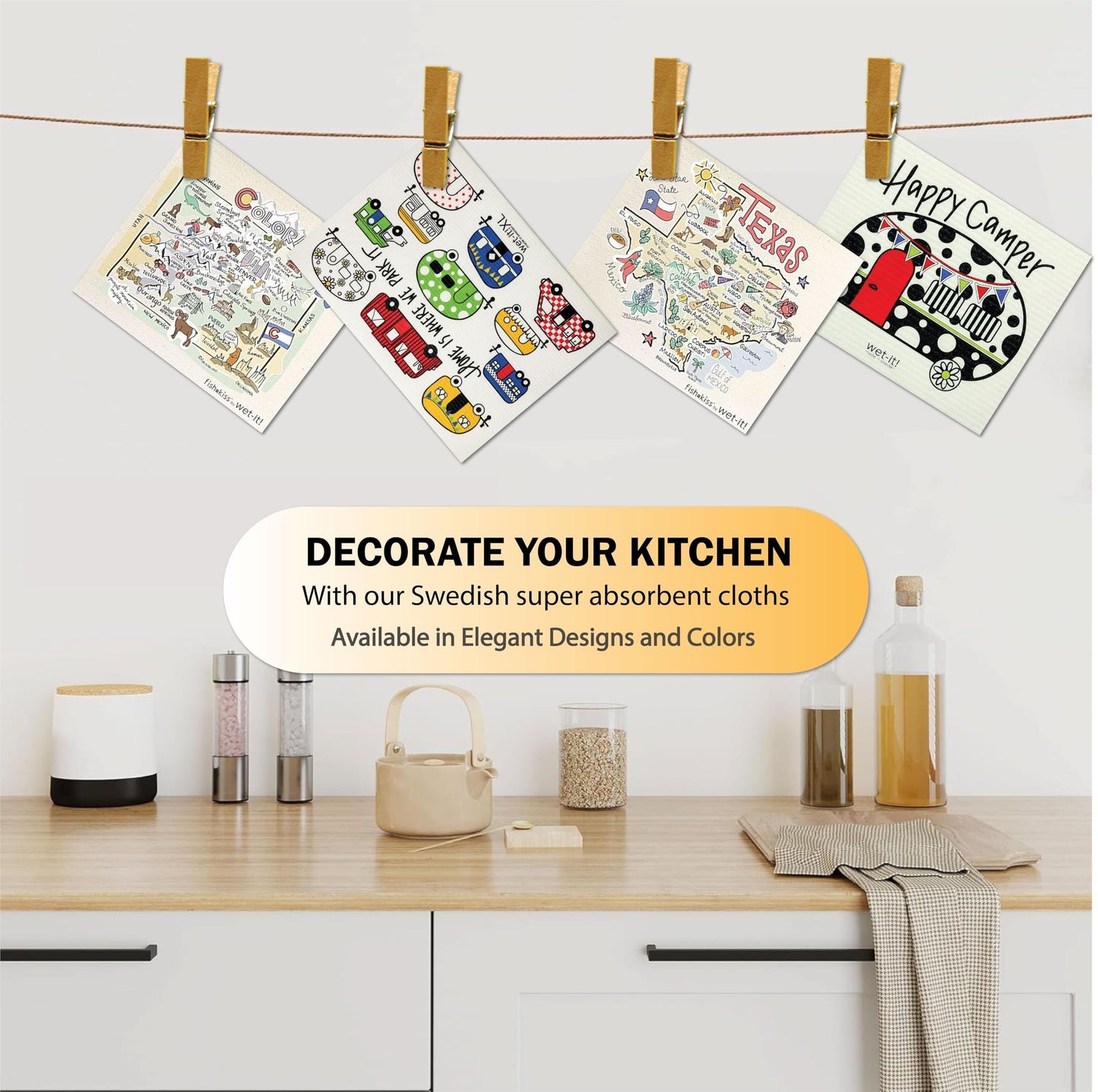 Wet-It! Swedish Dishcloth States – Reusable Paper Towels, Highly Absorbent & Biodegradable Dish Cloths, Non-Scratch, Durable, Machine Washable Cleaning Towels