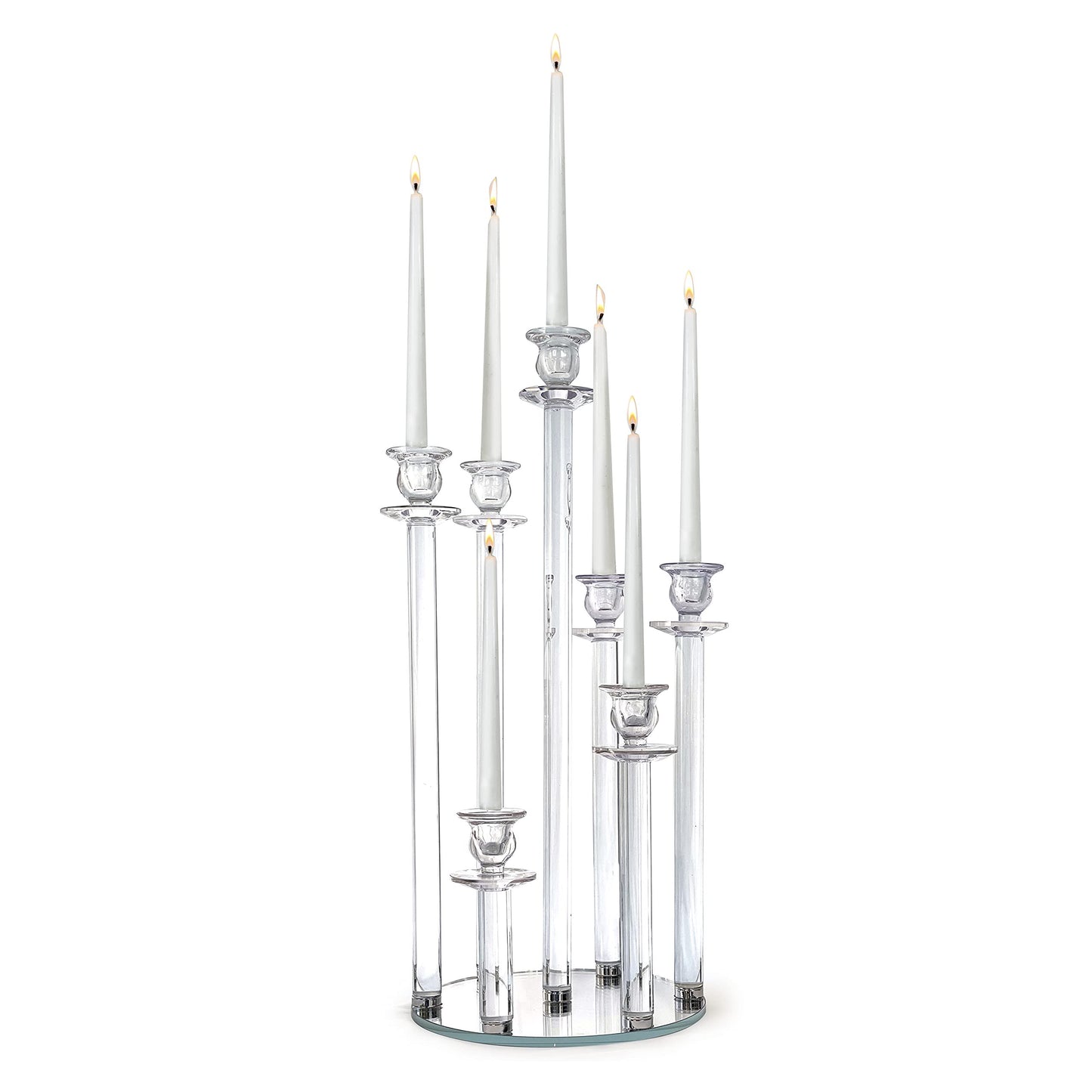 Allgala 23Inch (58CM) Glass Candleabra Tall 7-Cup Crystal Solid Glass Cylinder Tube Rod Candle Holder for Taper-Candle Candlesticks for Home Party Event Wedding Bridal Shower