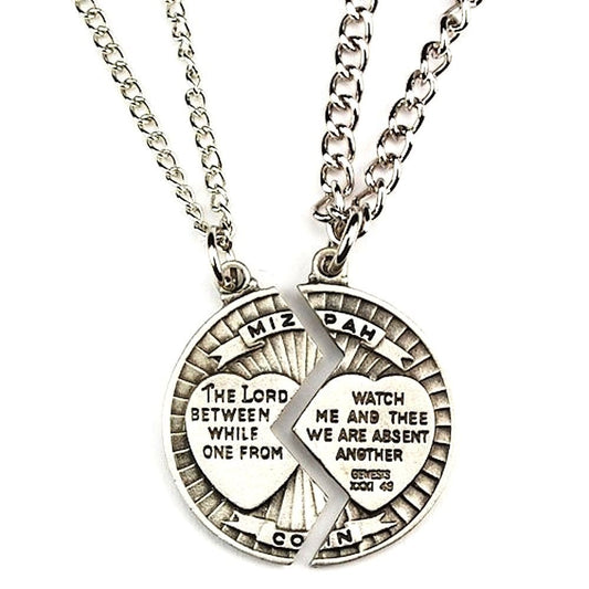 KeegansCatholicTreasures Mizpah Necklace Set Sweetheart Gift Lord Watch Between Me and Thee Mizpah Coin Genesis