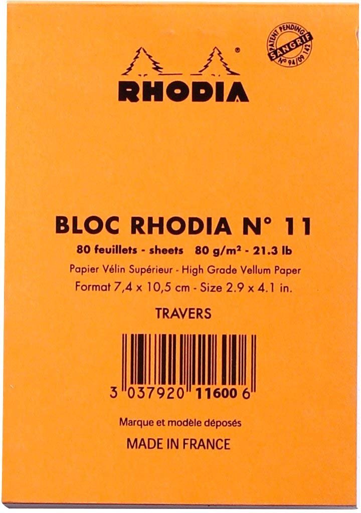 RHODIA # 12 Notepad 3-3/8 x 4-3/4 Lined ORANGE and Black, Pack of 2