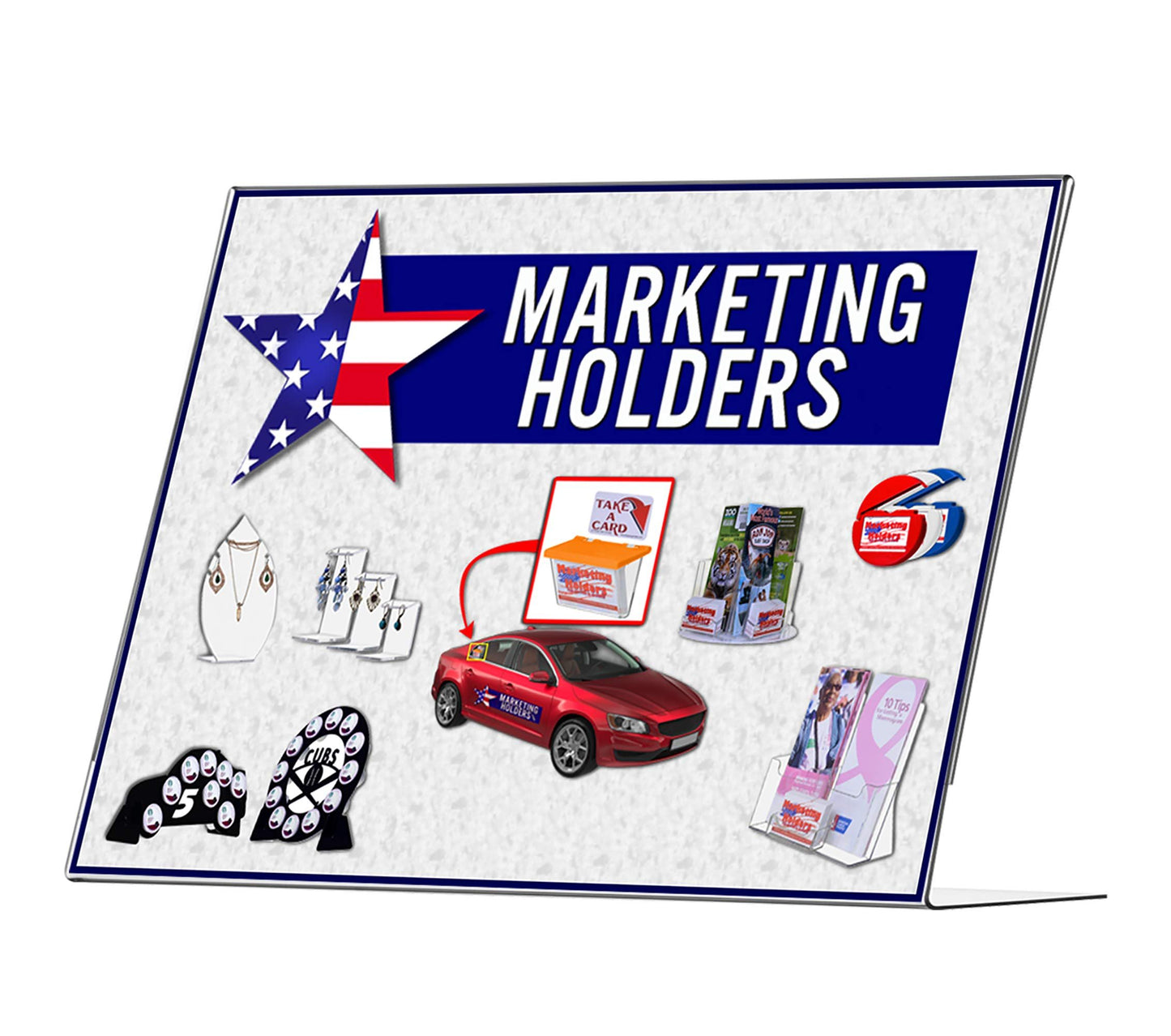 Marketing Holders 4 Pack Large Sign Holder 14" x 11" Landscape Poster Announcement Table Tent Counter Horizontal Advertisements Flyers Informational Sheet Signage Frames Lucite Frame Slant Back