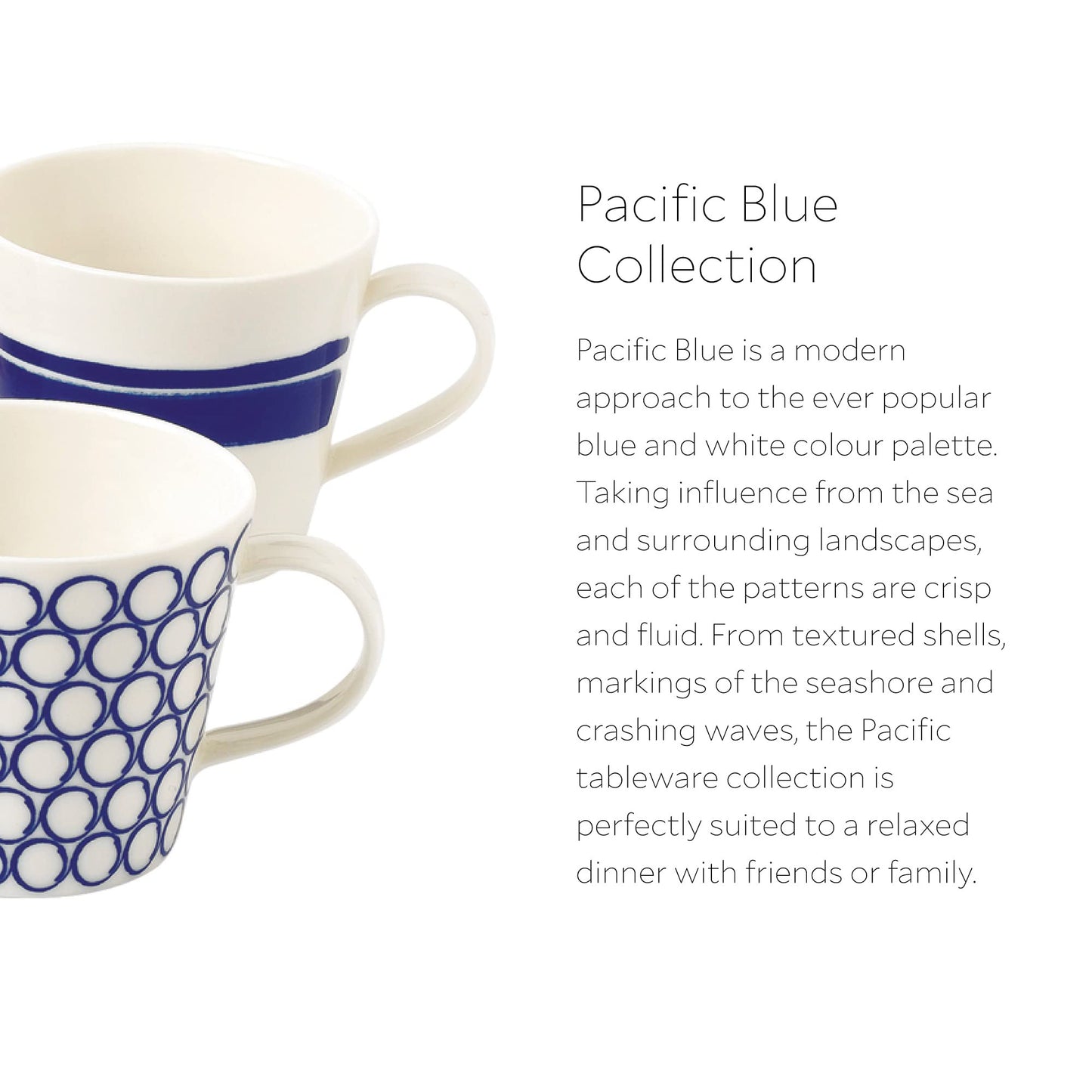 Royal Doulton Pacific Large Mug 450ml Set of 6, Blue, Porcelain, 0.45ltr