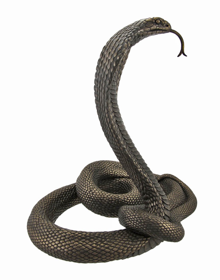 Large 12.75-Inch Tall Bronze Finished King Cobra Cast Resin Sculpture - Majestic and Detailed Statue - Hand-Painted Highlights and Realistic Coiled Design