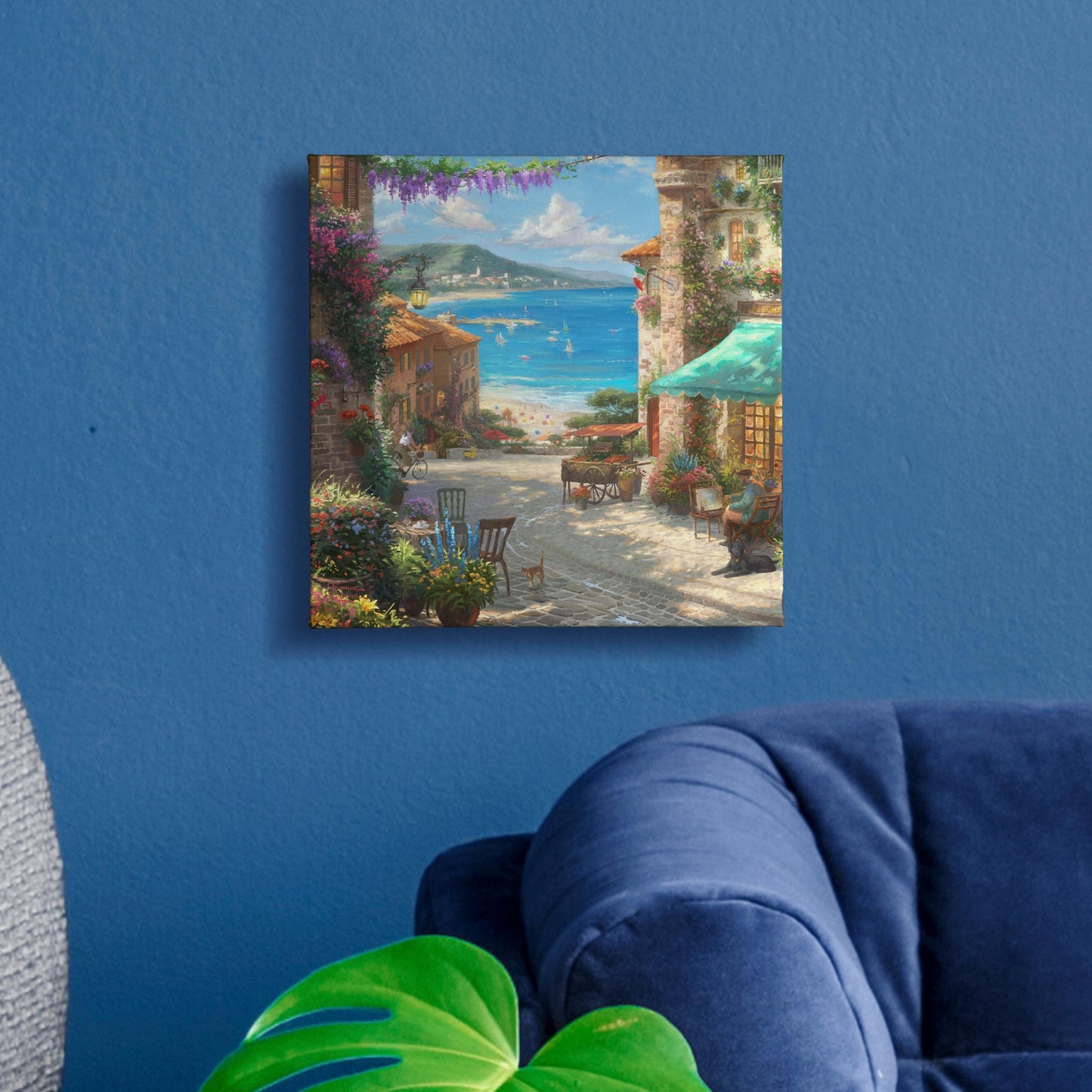 Thomas Kinkade Italian Cafe 14" x 14" Gallery Wrapped Canvas Art | Frameless Room Wall Art | Certificate of Authenticity Included