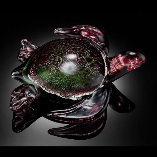 Pink Art Glass Decor Swimming Sea Turtle by SPI-HOME