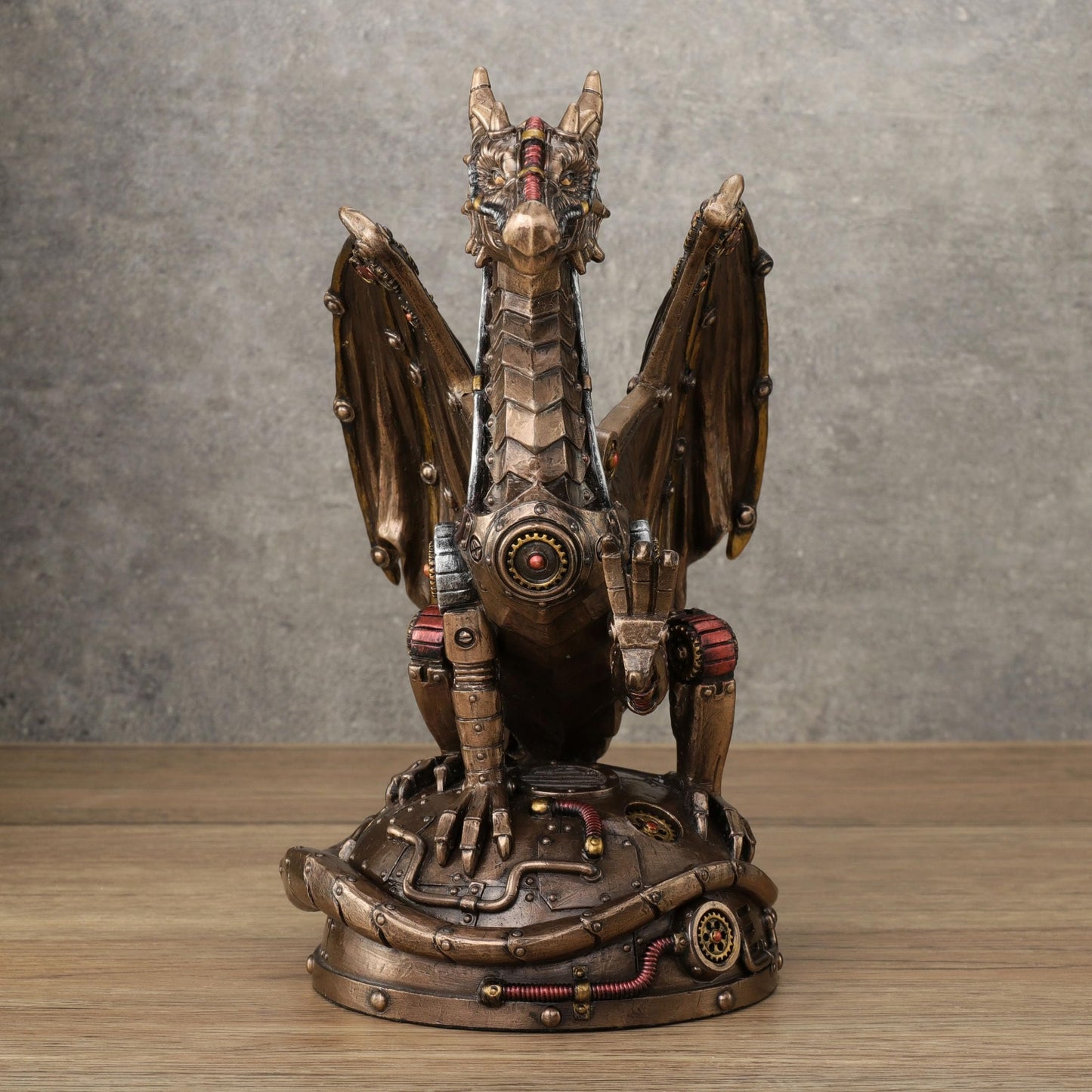 Veronese Design 8 1/4 Inch Steampunk Mechanical Gear Dragon Sitting on Platform Cold Cast Resin Bronze Finish
