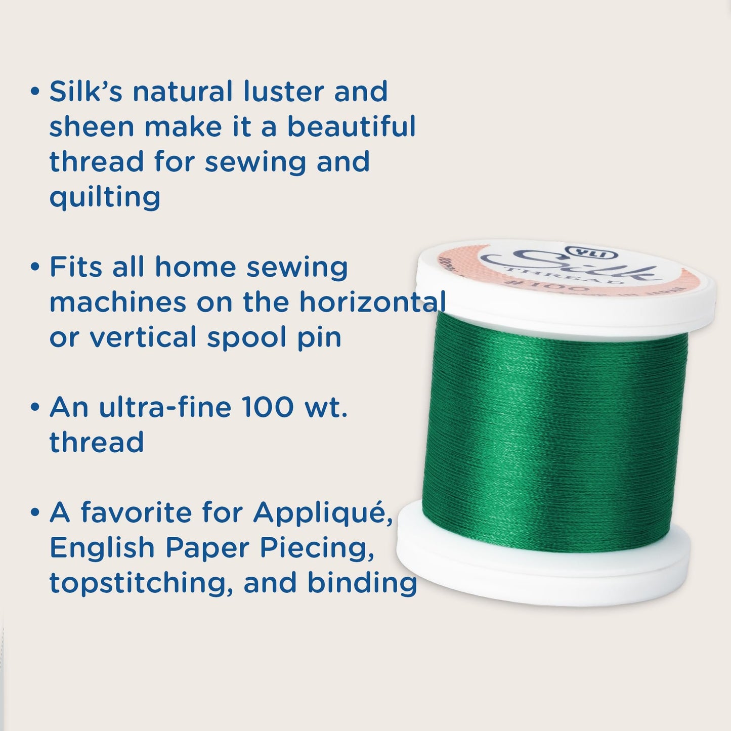 YLI Threads Silk Thread – 100 wt Fine Japanese Silk for Appliqué, EPP, and Quilting - Light Blue Gray