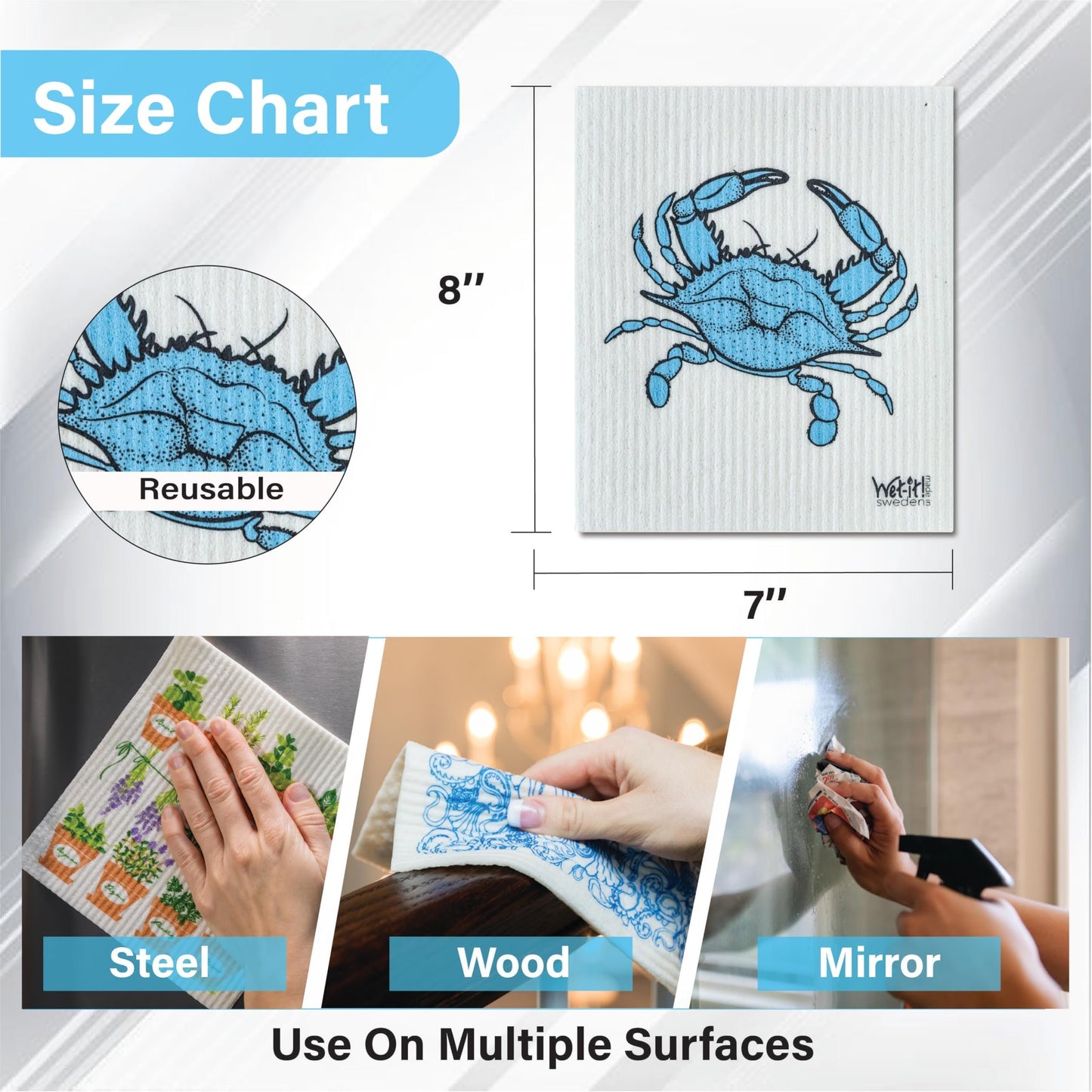 Wet-It! Swedish Dishcloth States – Reusable Paper Towels, Highly Absorbent & Biodegradable Dish Cloths, Non-Scratch, Durable, Machine Washable Cleaning Towels