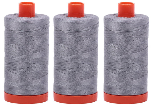 Bundle of 3 Large 1422 Yard Spools of Aurifil 50wt Egyptian Cotton Thread, Color: Grey,No. A1050-2605