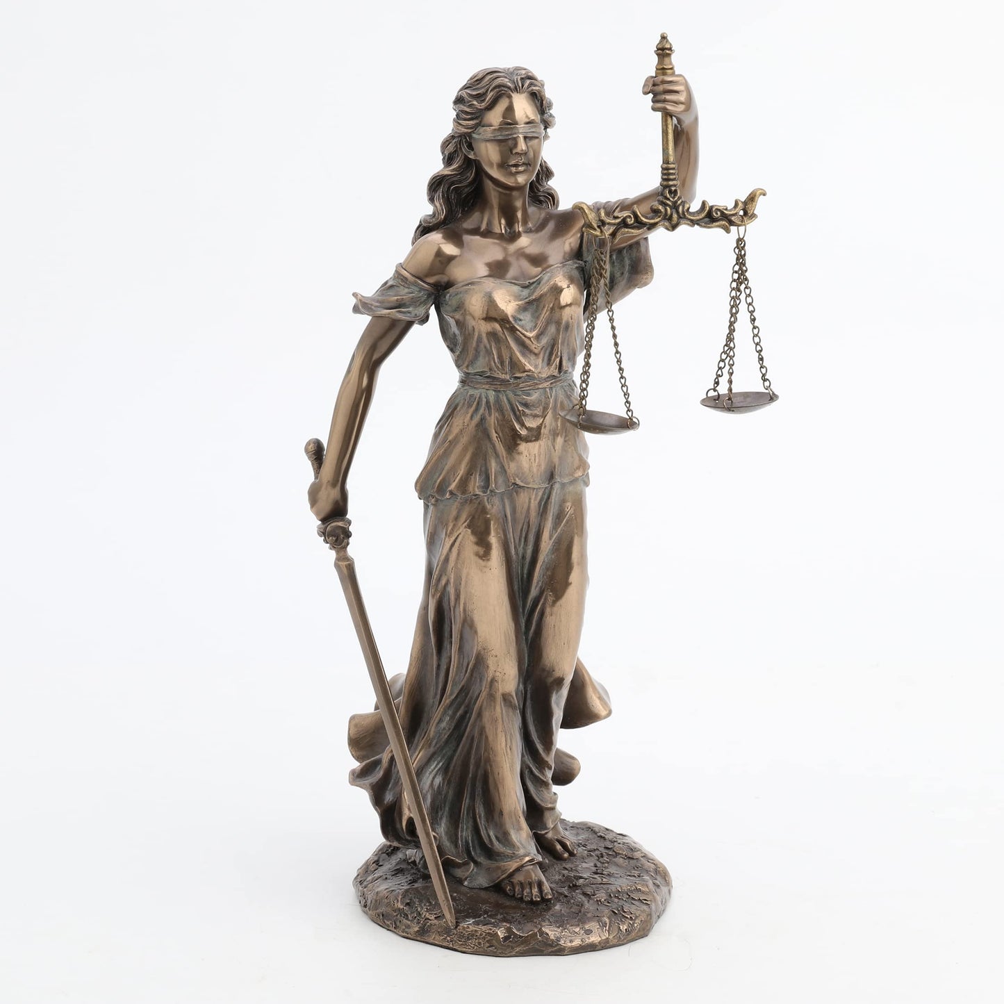 Unicorn Studio 13 1/4" Blindfold Lady Justice Holding Sword and Scale Resin Sculpture Bronze Finish