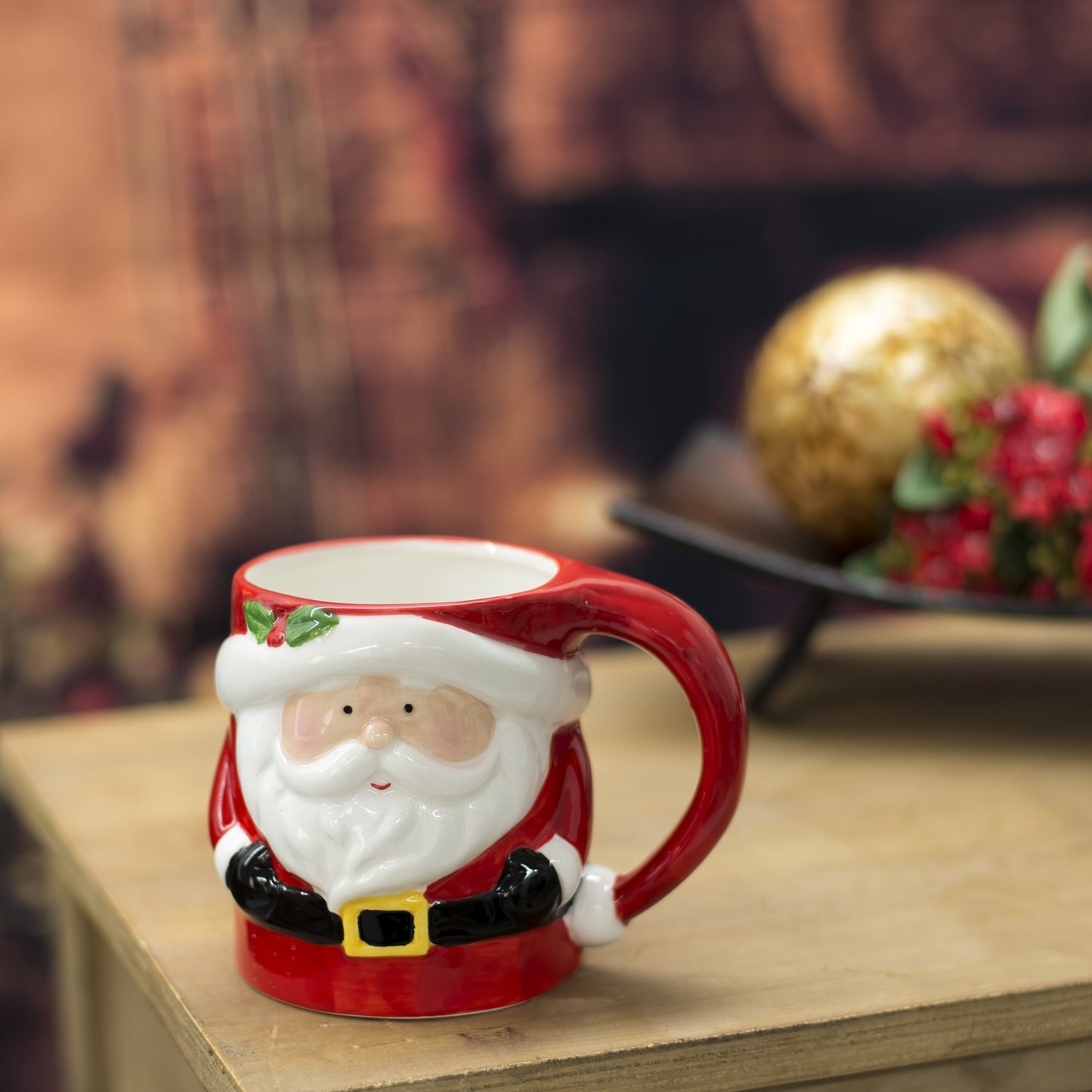 Transpac Imports, Inc. Santa Holiday 12 Ounce Ceramic Dolomite Christmas Coffee Mug, Red
