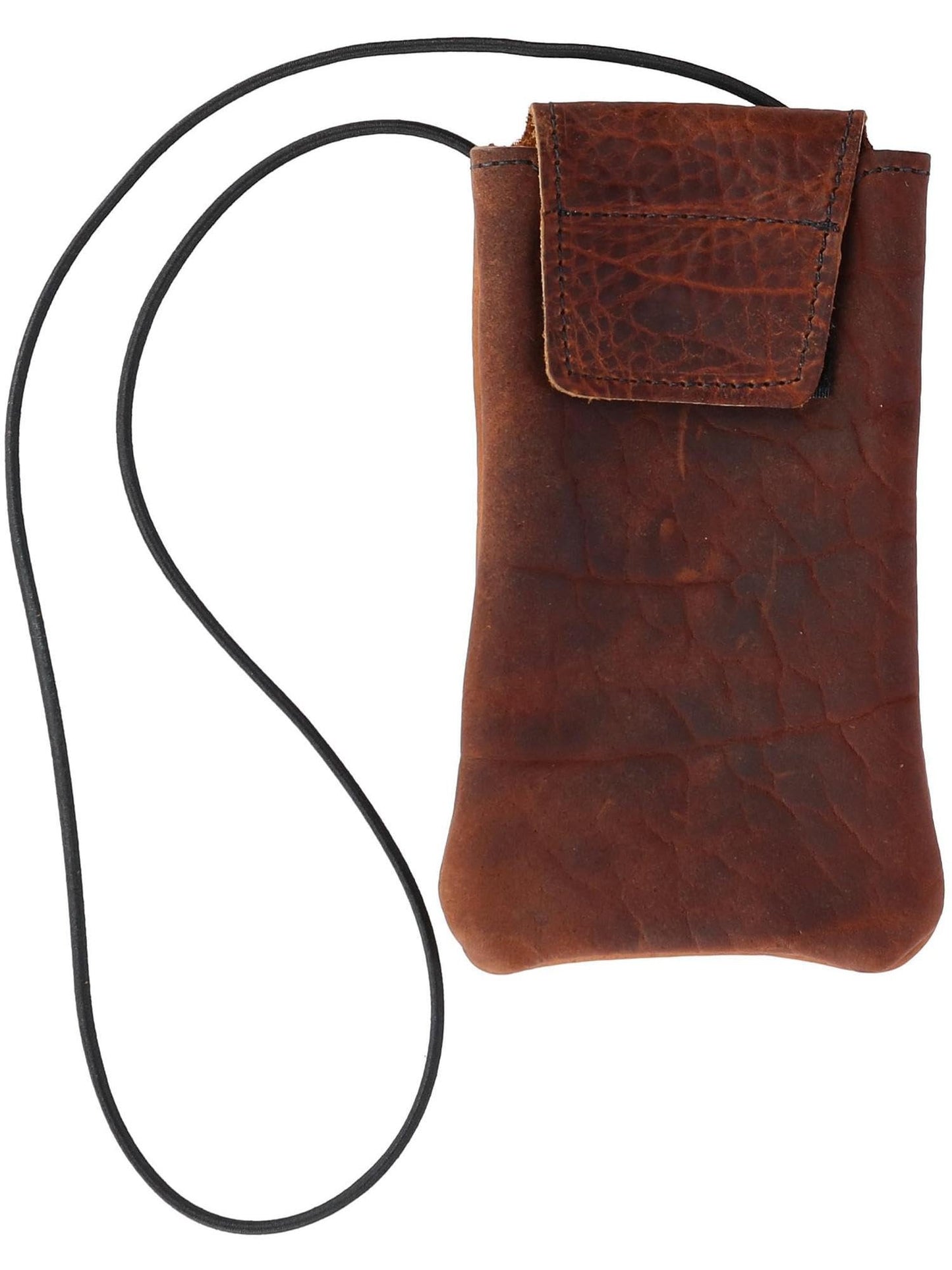 Boston Leather Textured Bison Leather Eyeglass Case with Neck String, Dark Pecan