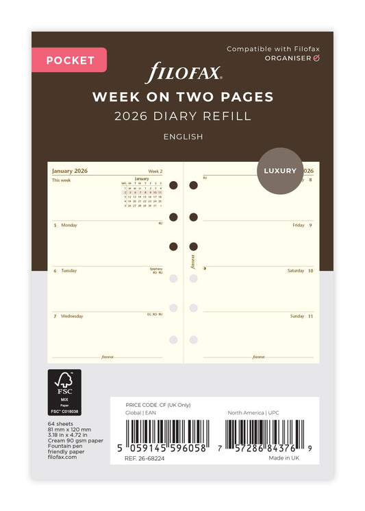 Filofax Pocket week on two pages cotton cream English 2026 diary 26-68224