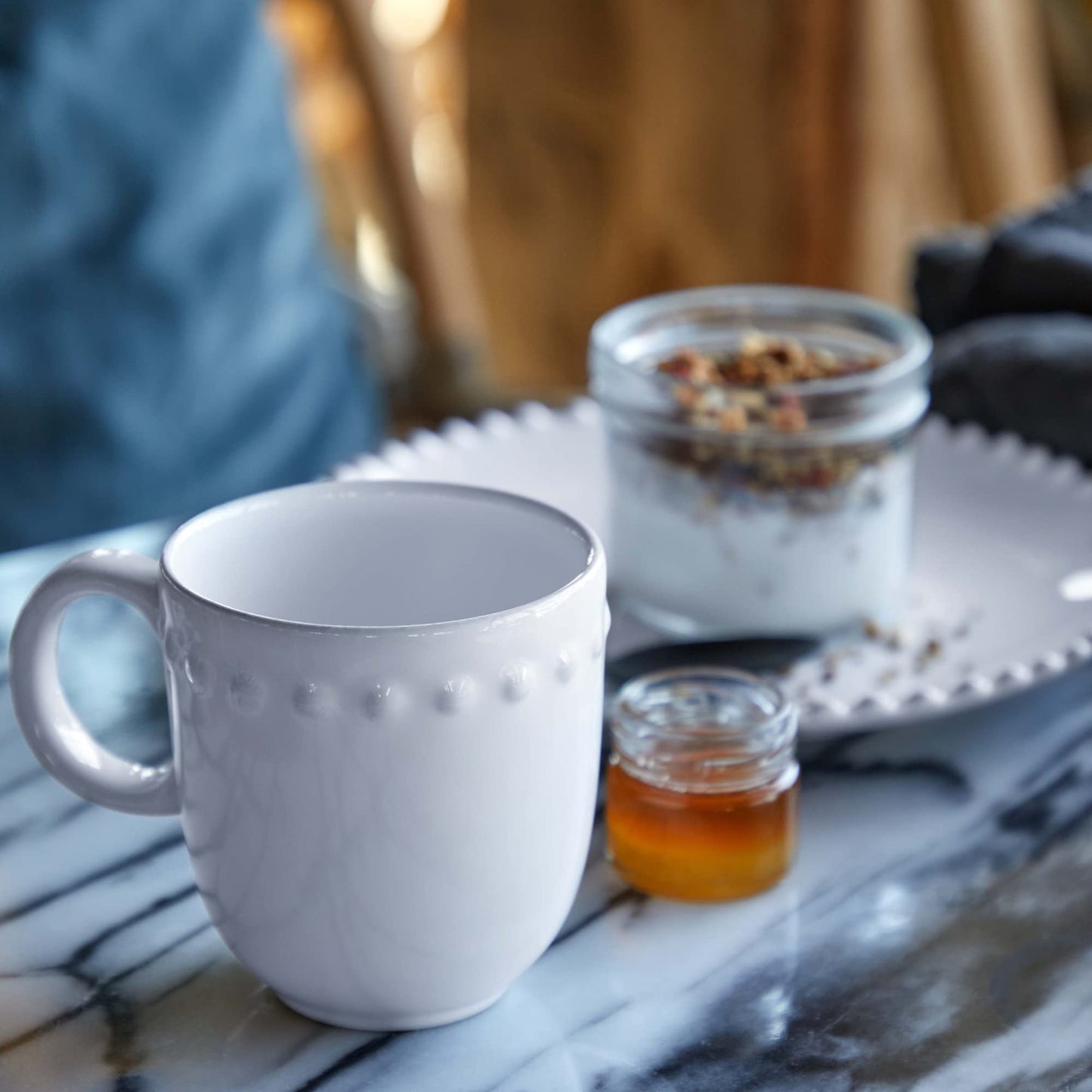 Costa Nova Ceramic Stoneware 12.5 oz. Mug - Pearl Collection, White | Microwave & Dishwasher Safe Dinnerware | Food Safe Glazing | Restaurant Quality Drinkware