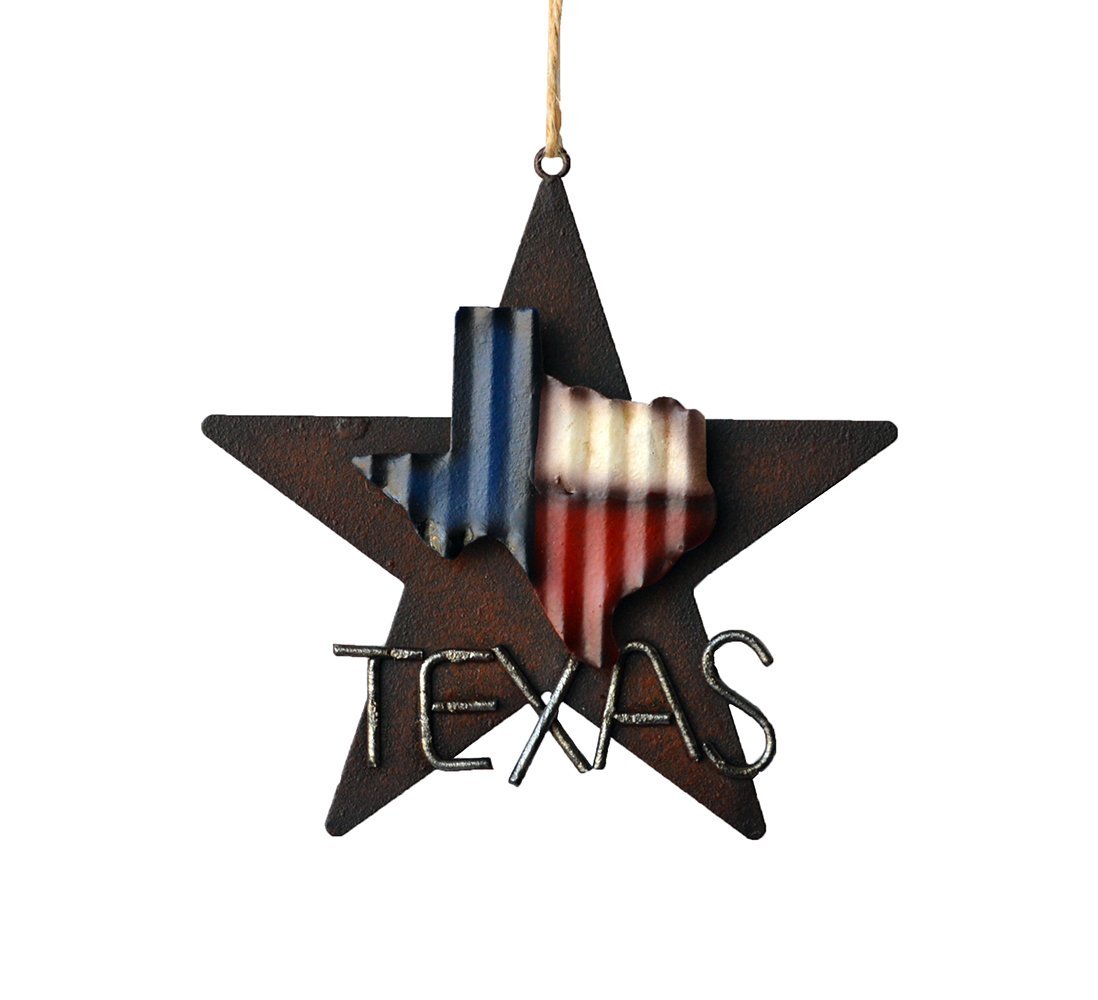 Deleon Collections Western Rustic Lone Star 3-D Texas Map Christmas Ornament - Metal/Tin - or Tree or Wall Hanging