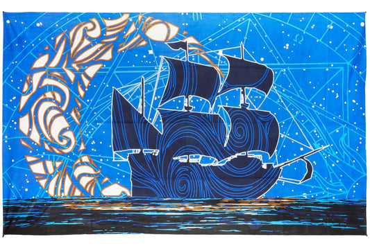 Sunshine Joy 3D Glow in the Dark Moon Ship Tapestry Wall Art Amazing 3-D Effects - Huge 60x90 Inches